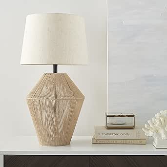 Natural jute woven coastal bedside table lamp