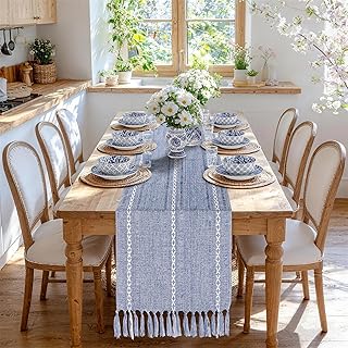 Blue striped table runner