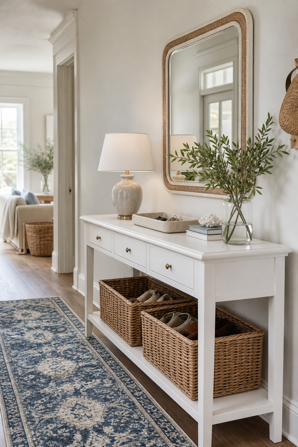 Coastal Grandmother Entryway Amazon Finds finished room setup