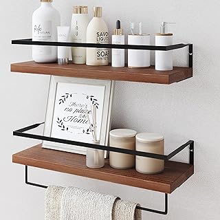 Dark wood bathroom shelf