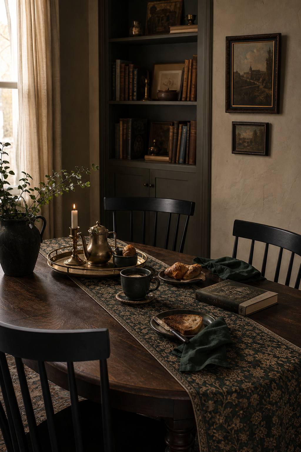 Dark Academia Breakfast Nook Amazon Finds finished room setup
