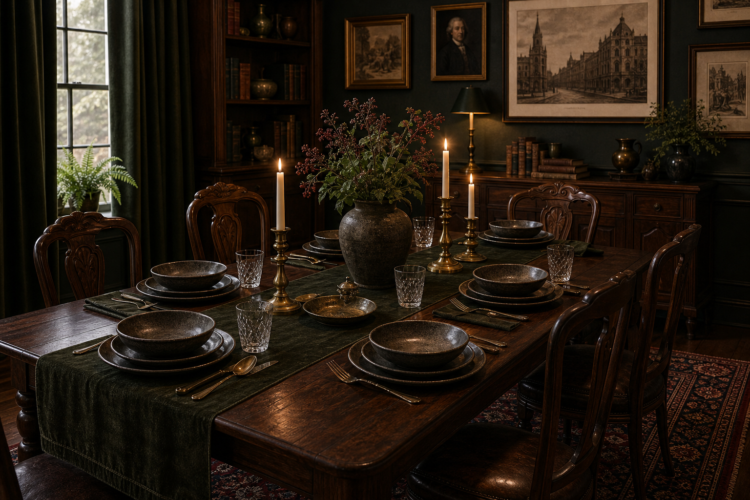 Dark Academia Dining Room Amazon Finds finished room setup