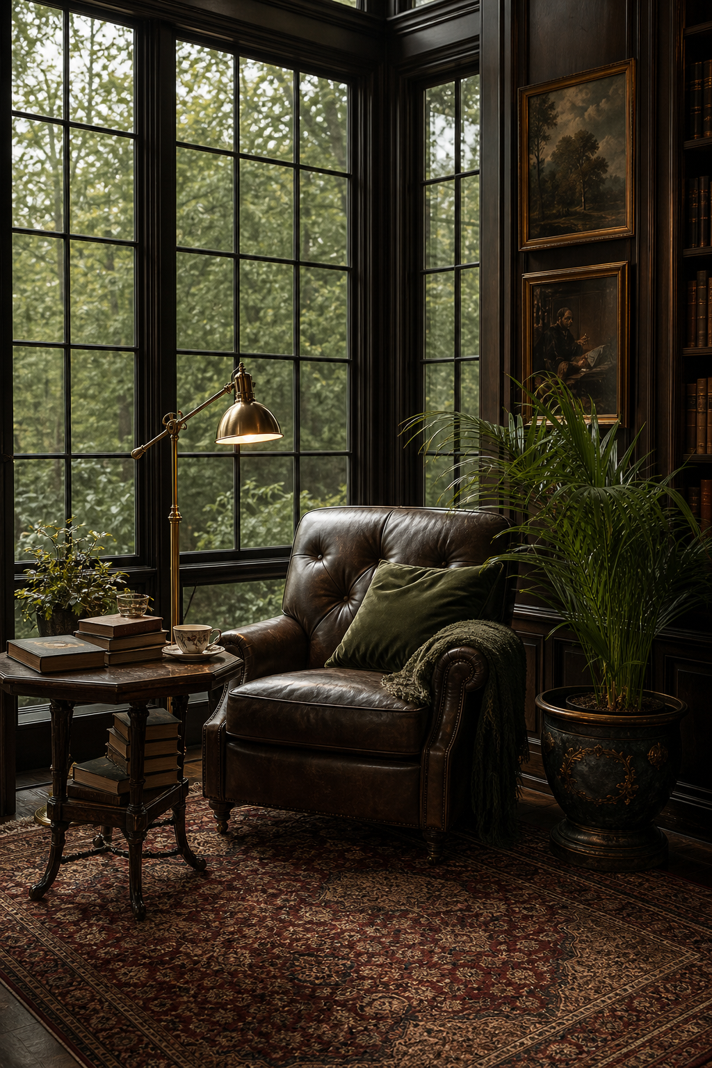 Dark Academia Sunroom Amazon Finds finished room setup