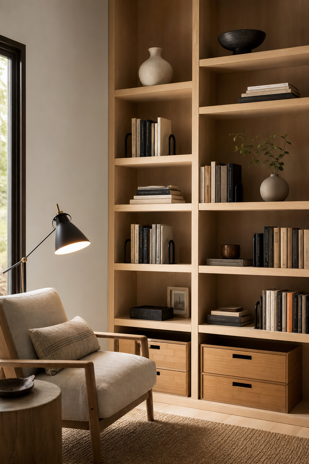 Japandi Library Wall Amazon Finds finished room setup