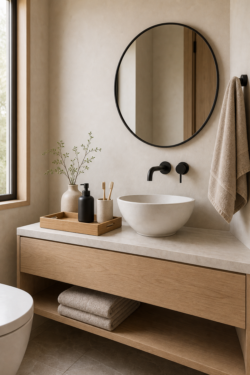 Japandi Powder Room Amazon Finds finished room setup