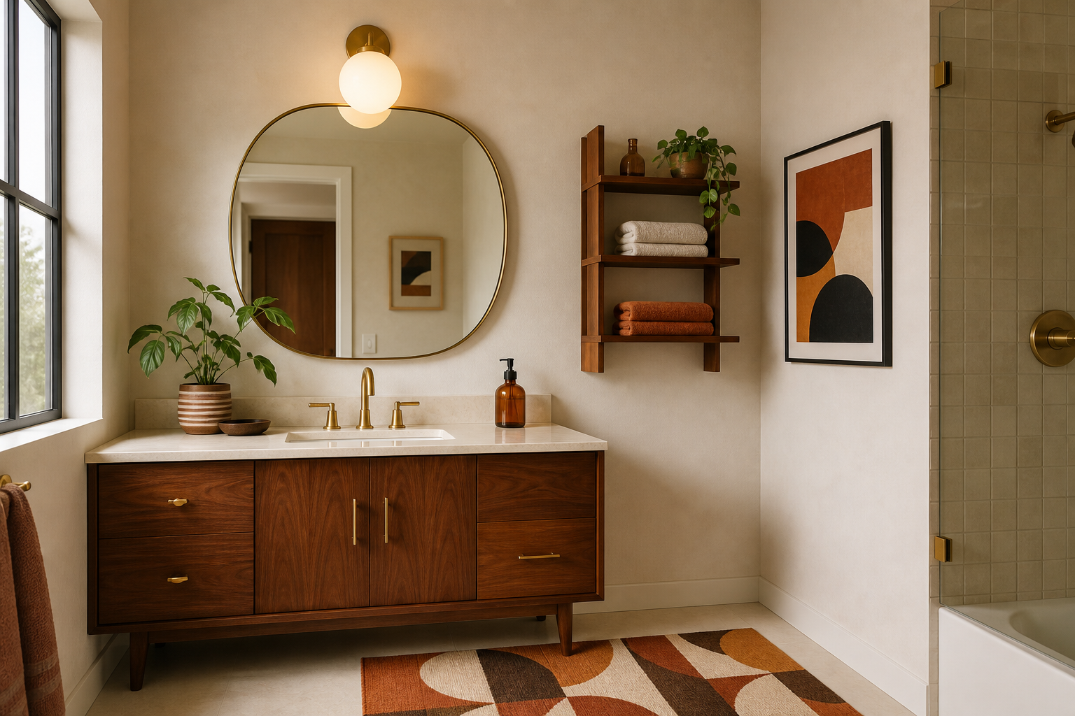 Mid-Century Modern Bathroom Amazon Finds finished room setup
