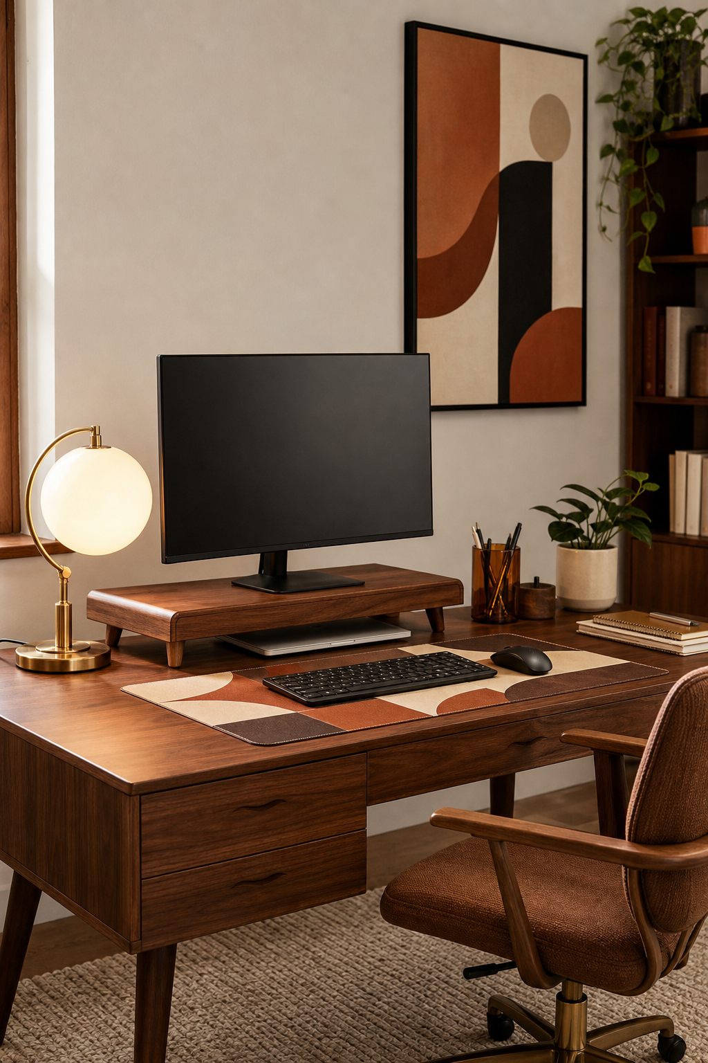Mid-Century Modern Home Office Amazon Finds finished room setup