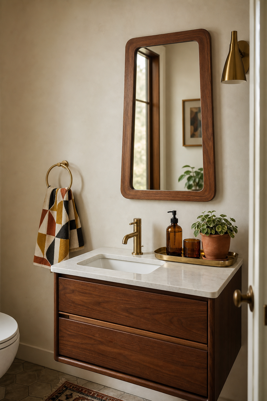 Mid-Century Modern Powder Room Amazon Finds finished room setup