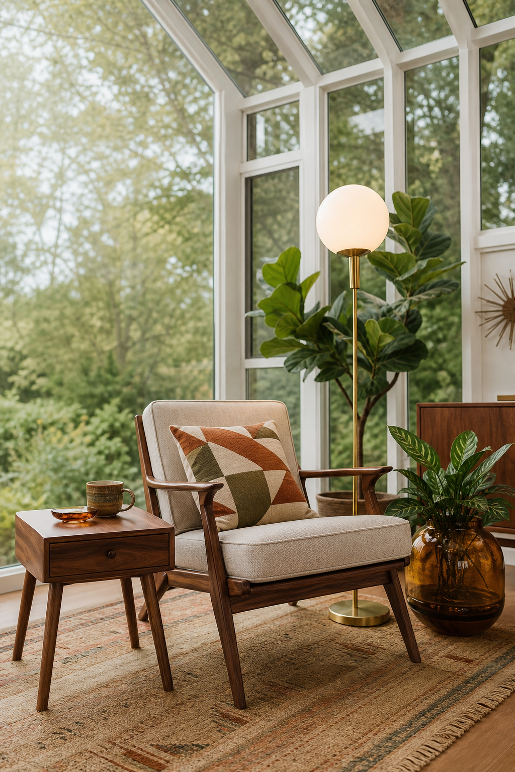 Mid-Century Modern Sunroom Amazon Finds finished room setup