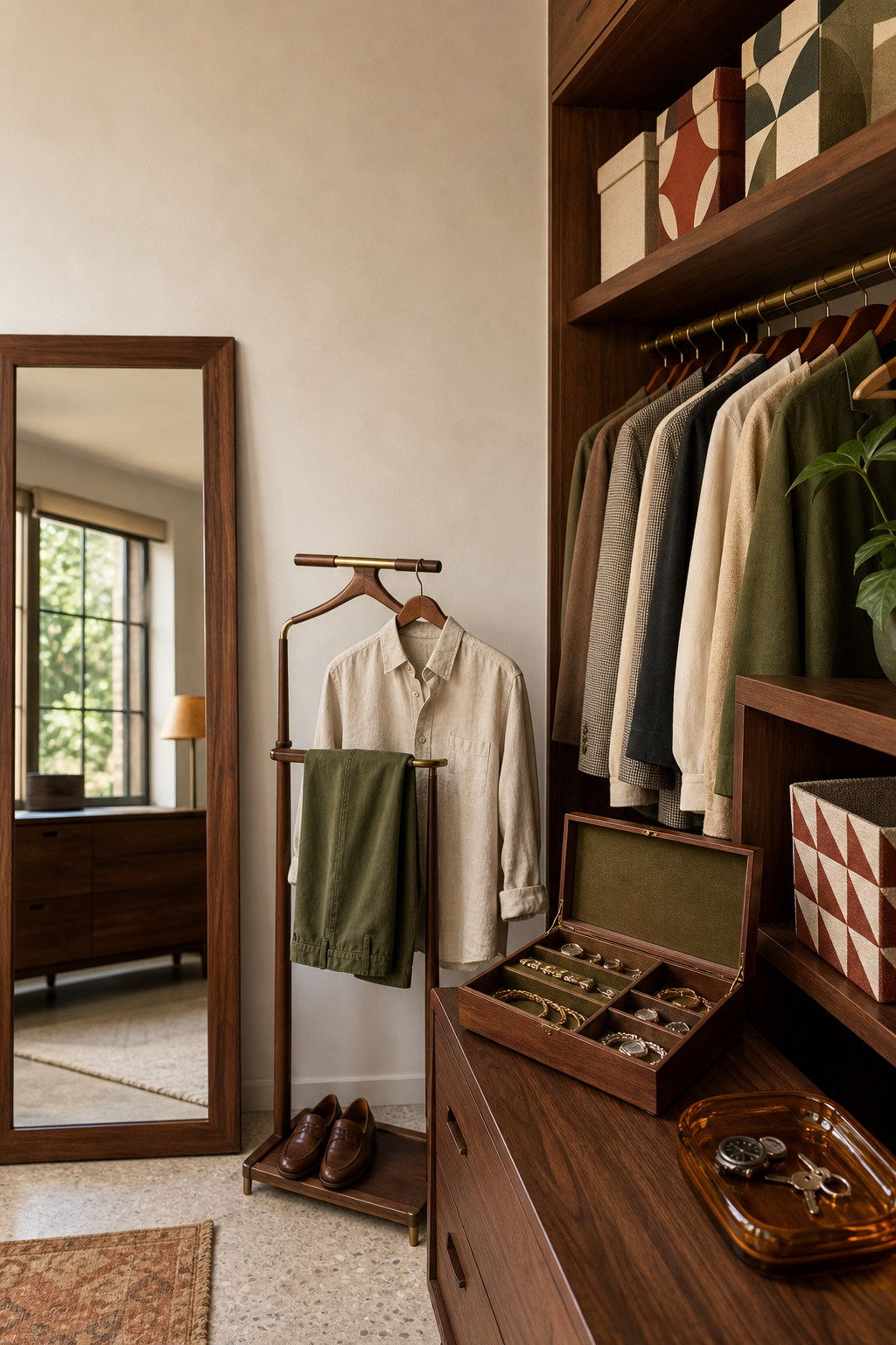 Mid-Century Modern Walk-In Closet Amazon Finds finished room setup