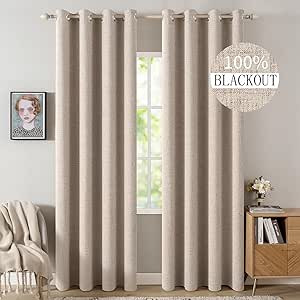 MIULEE beige linen textured blackout curtains