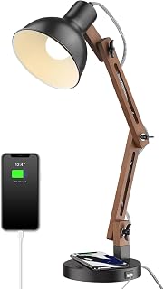 Wood and black desk lamp