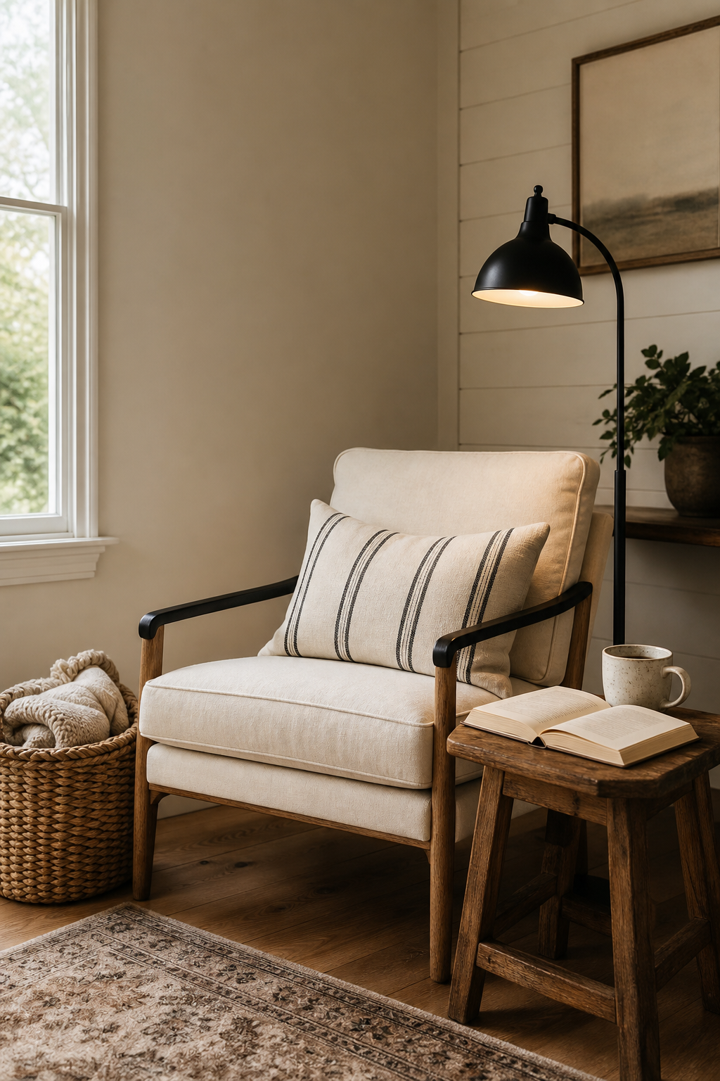 Modern Farmhouse Reading Nook Amazon Finds finished room setup