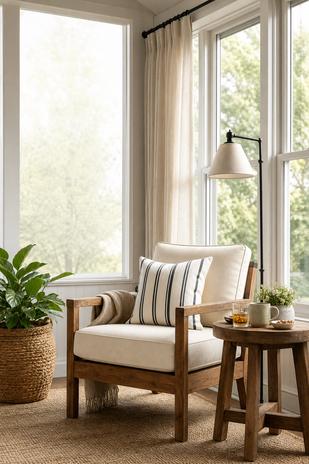 Modern Farmhouse Sunroom Amazon Finds finished room setup