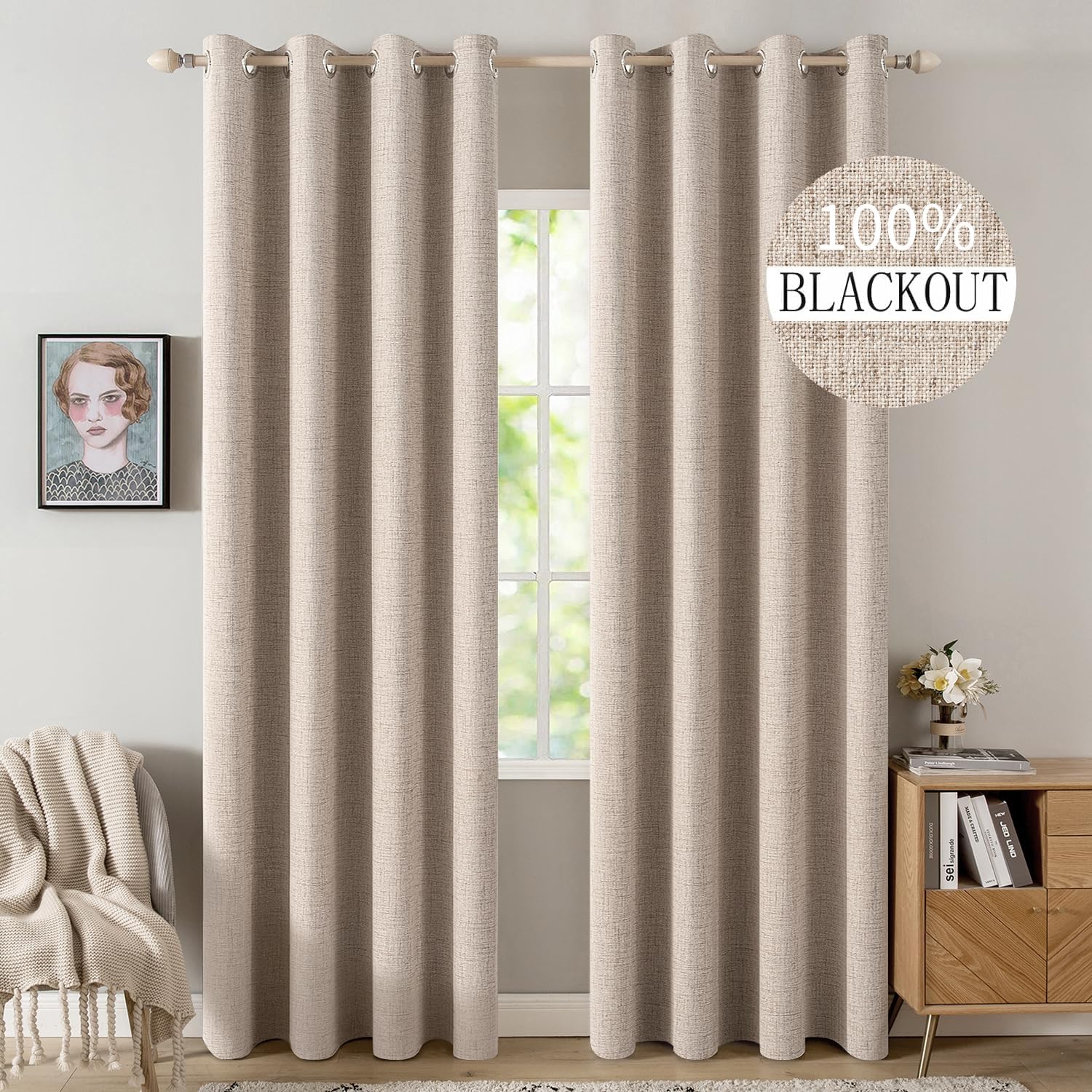 MIULEE natural beige blackout linen curtains