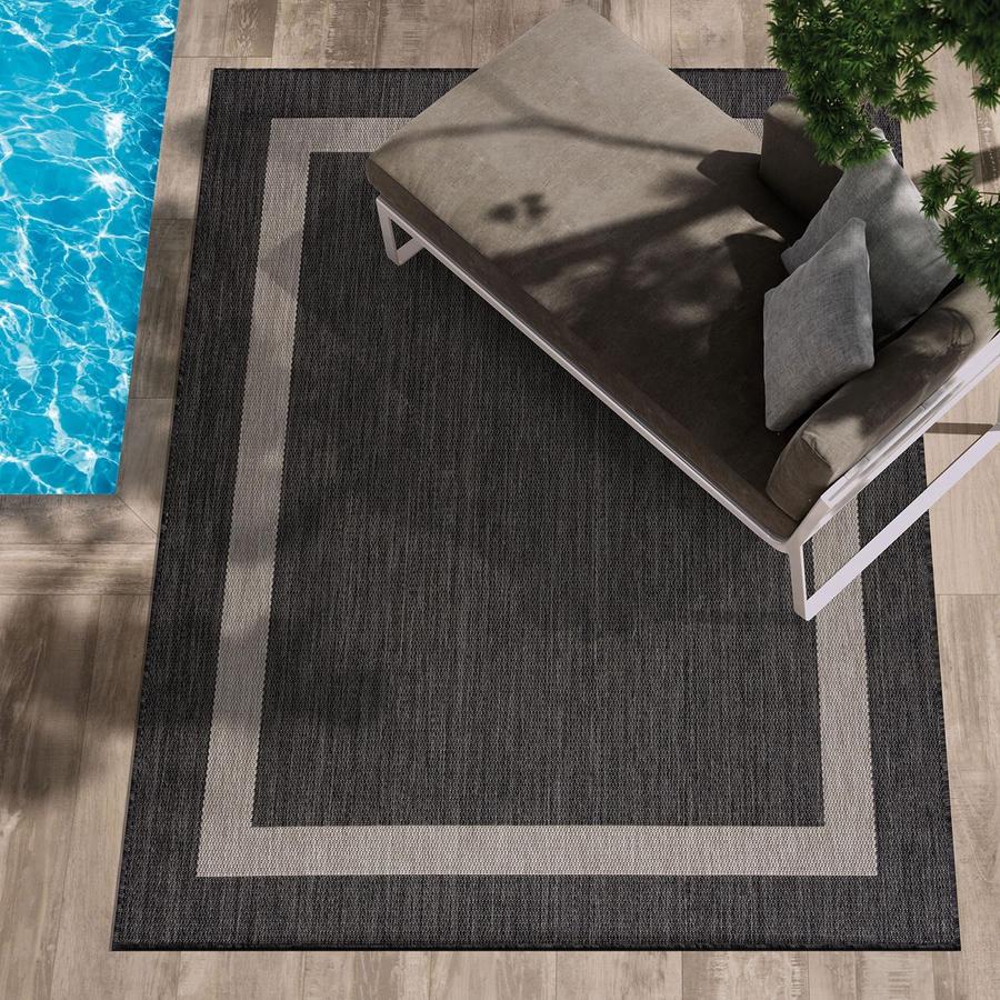 CAMILSON Outdoor Rug 5x7, Modern Waterproof Washable Indoor Outdoor Area Carpet, Bordered Dark Gray/Light Gray