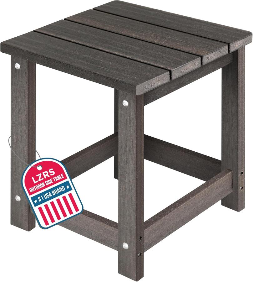 LZRS Square Patio Side Table, Heavy Duty HDPE Outdoor End Table with Wood Texture, Brown Mixture