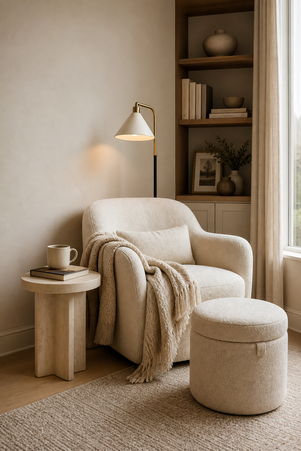 Warm Minimalist Reading Nook Amazon Finds finished room setup